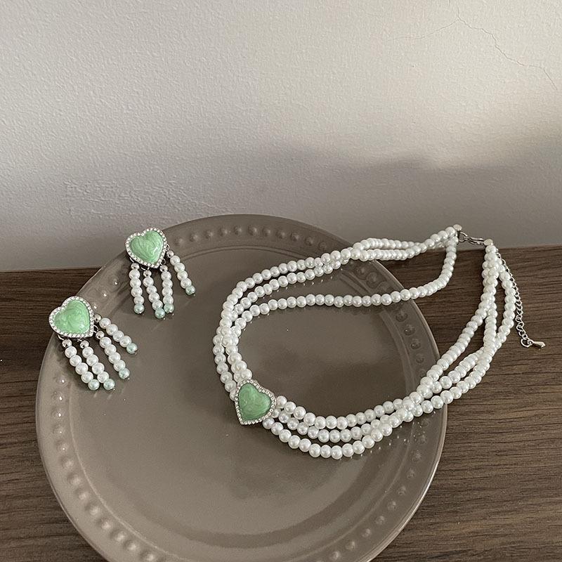 

Stud Luokey Vintage Tassel Romantic Pearl Earrings For Women Green Crystal Heart Wedding Girls Fashion Jewelry Gift, Golden;silver