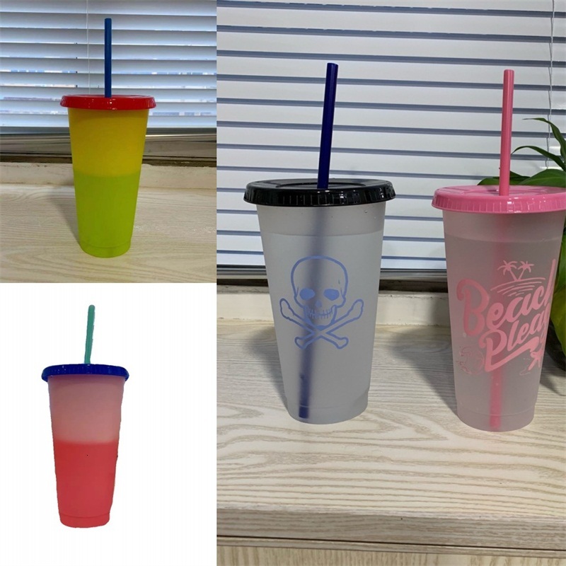 

Circular Color Changing Cups Milk Clear Plastic Tumbler Reusable Coffee Mug With Lid Straw Exercise Customized 12ty3 B2 dd