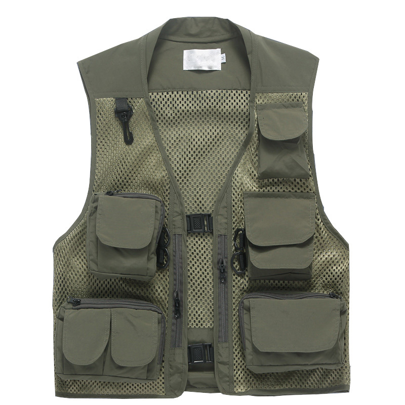 

2021 New Casual Mesh Mens xxxl Summer Work Multi-pocket Photography Vest Men Male Reporter Sleeveless Jacket U5g7, Khaki