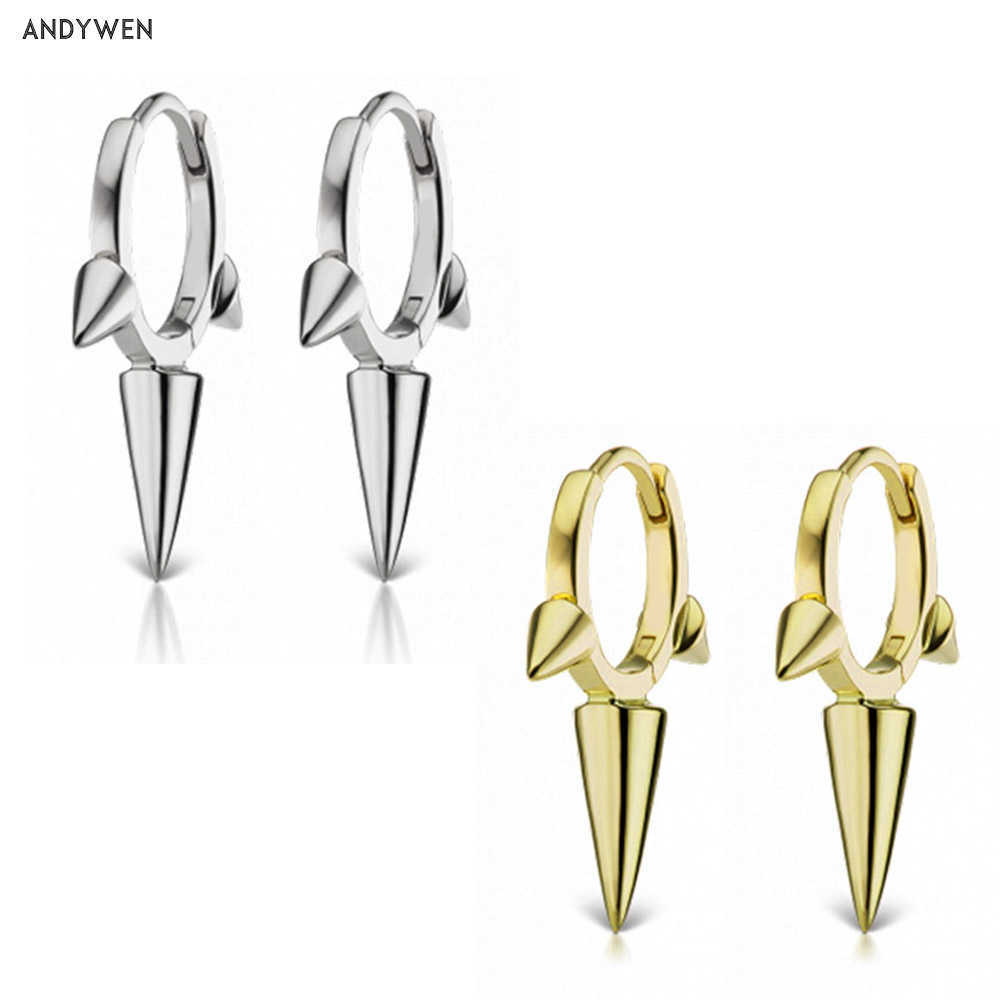 

ANDYWEN 925 Sterling Silver 8MM Triple Long Spike Clicker Plain Hoops Earring Loops Circle Design Female Jewelry 210608