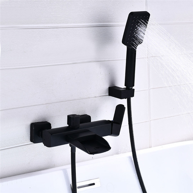

2021 New Black Set Wall Mounted Waterfall Bathtub Faucet, Bathroom Cold & Hot Bath and Shower Mixer Taps Brass 3nkz