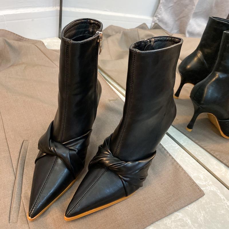 

Boots Autumn Women Ankle Genuine Leather Bowtie For Casual Motorcycle Shoes Winter Couple Zapatos Mujer, Beige