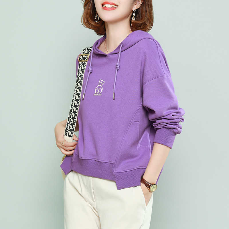 

Long sleeve sweater women's autumn thin hooded top 2021 new Korean loose Pullover coat spring and autumn Hoodie fashion, White