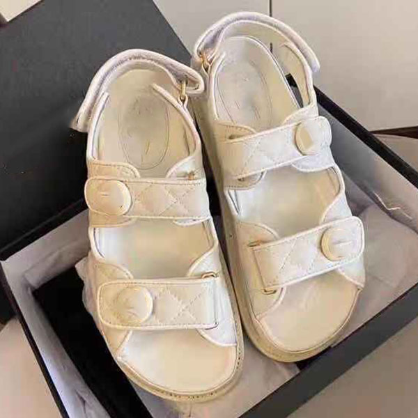 

2021 - Luxury New Crystal Calf Leather Quilted Platform Sandals Designer Women's Flat Sandals 35-41 with Box, Black