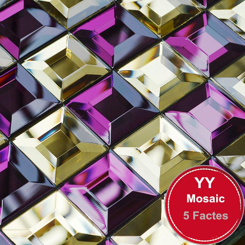 

Wallpapers Luxury 5 Edges Purple Gold Diamon Mirror Mosaic Glass Tile For KTV Showroom Dressing Room Bathroom Wall DIY Cabinet Frame, Black