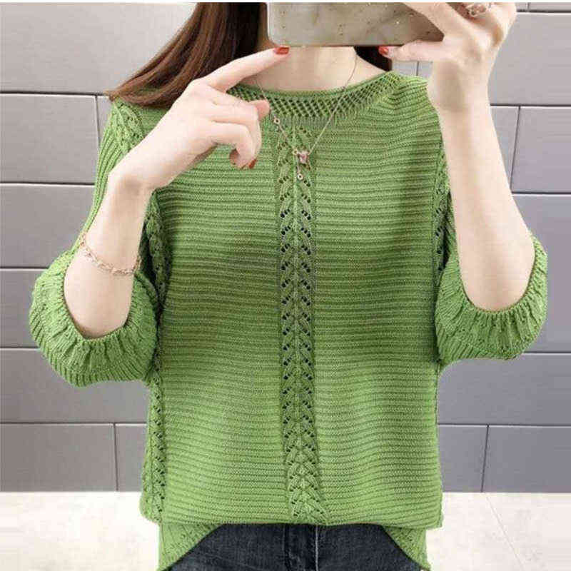 

Korean Fashion Pink White Green Sweater Vintage Hollow Out Knit Top Pull Femme Pullovers Loose Casual Sueters De Mujer Clothing 211109
