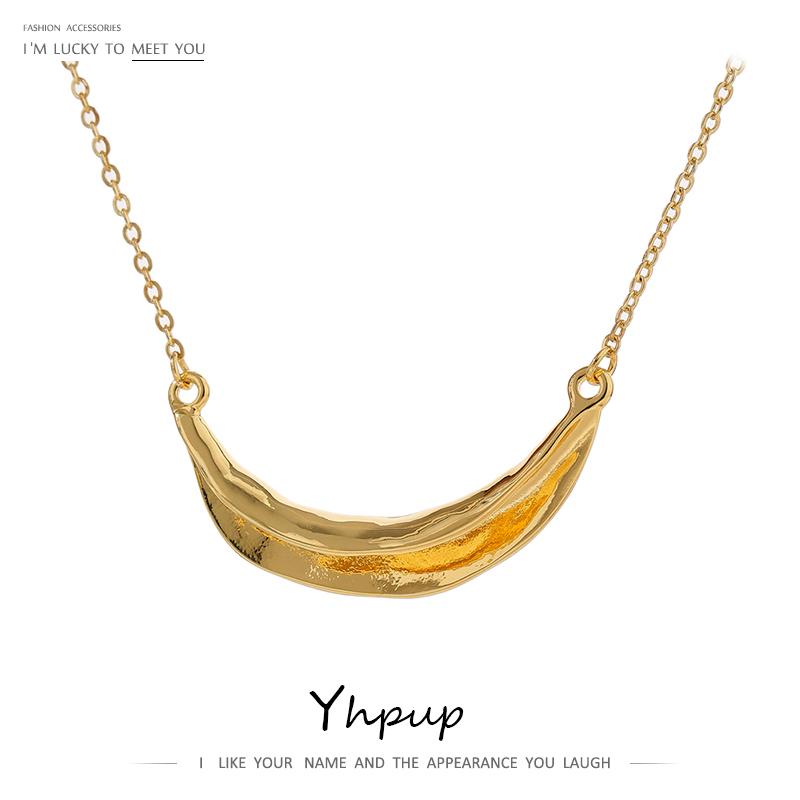 

Pendant Necklaces Yhpup Statement Moon Necklace For Women Gold Color Metal Texture Chain Choker Zinc Alloy Jewelry 2021 Gift