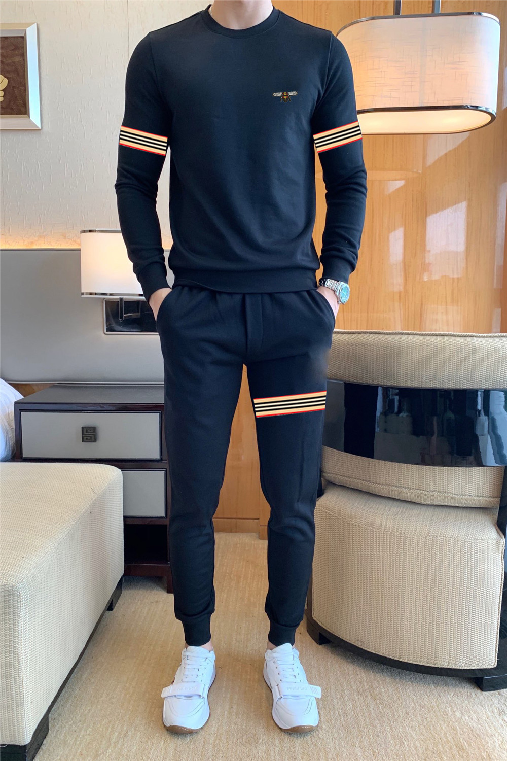 

2021 Men's Tracksuits long sleeve suit Sports pullover leisure suits casual wear spring and autumn Sweater Unisex Top pants Asian size Contact me for more M-3XL#04, White