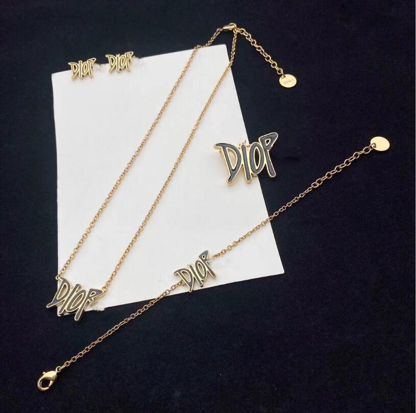 

European and American letter brooch Fashion retro earrings necklace bracelet set accessories female high quality fast delivery