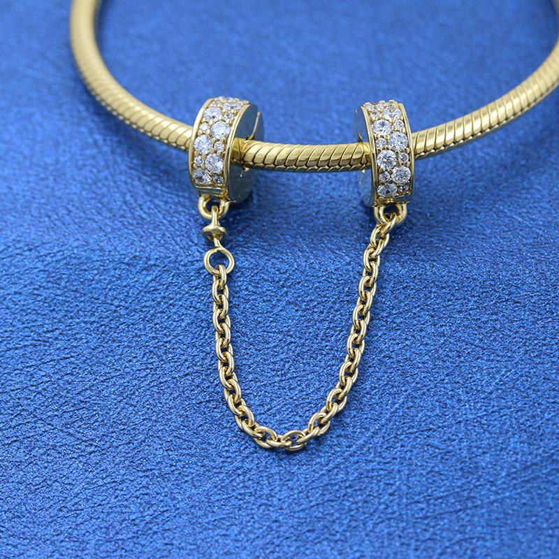 

Factory wholesale18K Gold Metal Plated Clear Pavé Safety Chain Clip Charm Bead Fits European Style Jewelry Charm Bracelets & Necklaces
