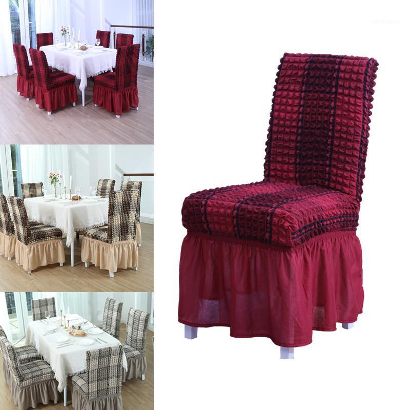 

Chair Covers Plaid Seersucker Skirt Elastic For Home El Wedding Banquet Party Stretch Case Slipcovers Protector