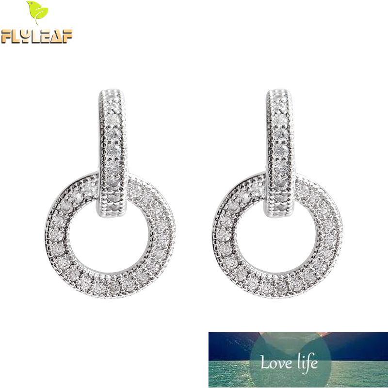 

Flyleaf Full Zircon Double Circle Dangle Earrings For Women New Trend Lady Fashion 925 Sterling Silver Jewelry