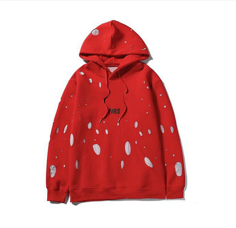 

Hoodie Fashion Men Women Designer print Paris Hoodies High Quality White Black Pink Red All cotton Ripped Hole Pullover Mens Streetwear hooded Sweatshirt Size M-XXL