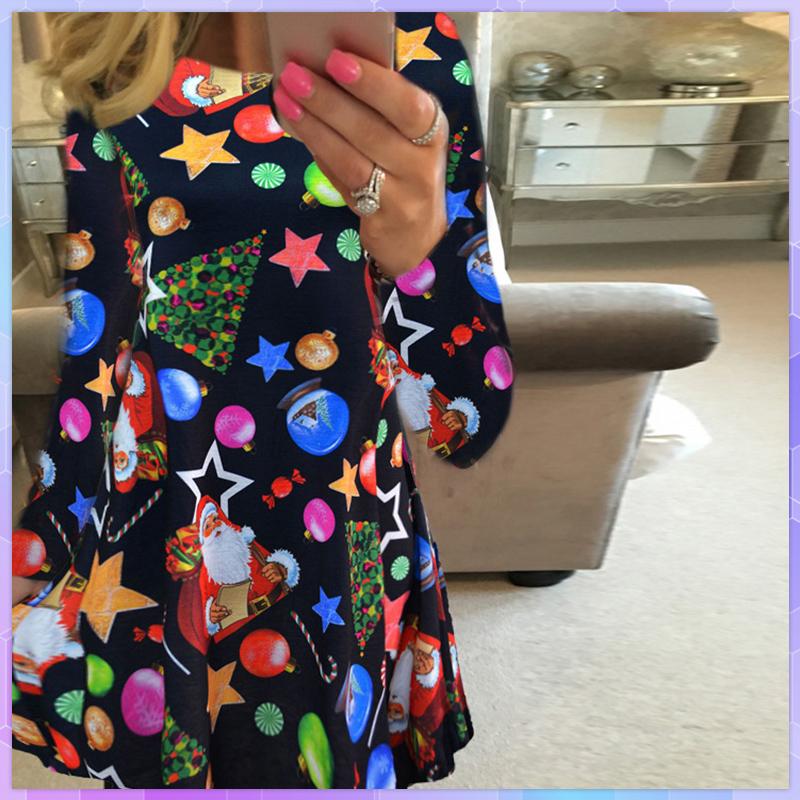 

Casual Dresses Large Sizes Springs Autumn Women Long Sleeve Cute Christmas Tree Snowman Loose Plus Size Dress Vestidos -5XL