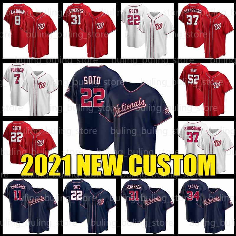 

Nationals Jersey Washington 22 Juan Soto 31 Max Scherzer 37 Stephen Strasburg 8 Carter Kieboom 34 Jon Lester 52 Brad Hand Custom Baseball, Blue;black