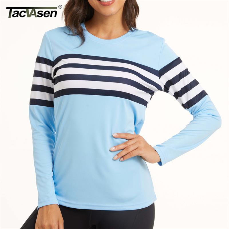 

Women's T-Shirt TACVASEN Sun Protection Long Sleeve Shirts Outdoor Golf Workwear Striped Color Block Hiking Tops Casual Crew Neck, Blue