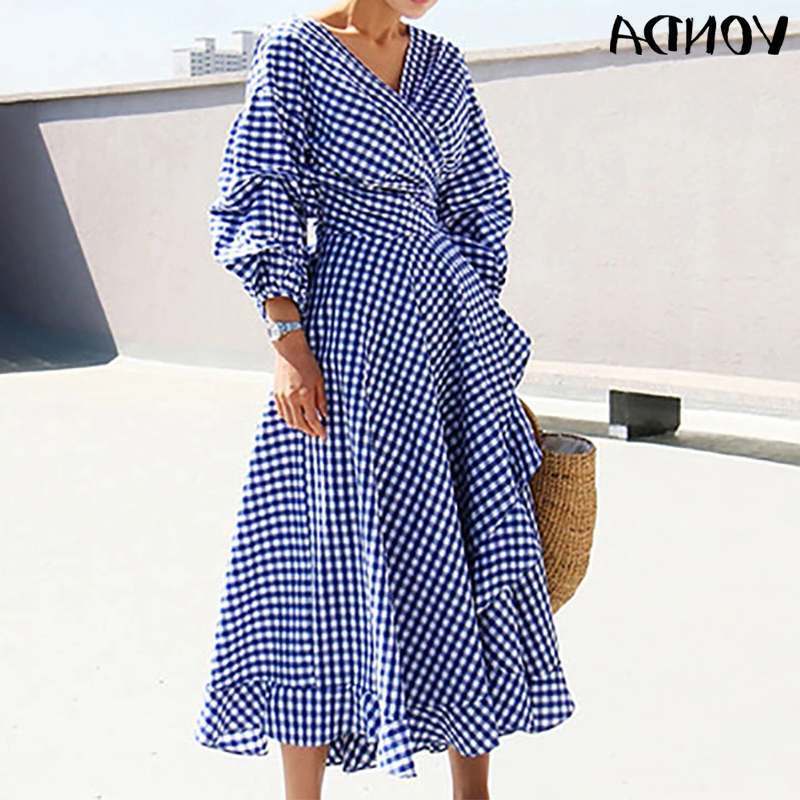 

Elegant Office Ladies Dress 2020 Vintage Dot Printed Beach Party Sundress Women Casual Loose Dress Plus Size Vestidos S-5XL J0301, Black;gray