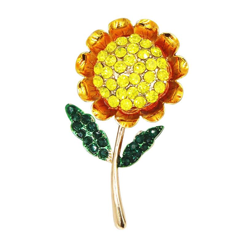 

Pins, Brooches Fashionable Enamel Jewelry Pin Alloy Crystal Inlaid Sunflower Brooch For Lady