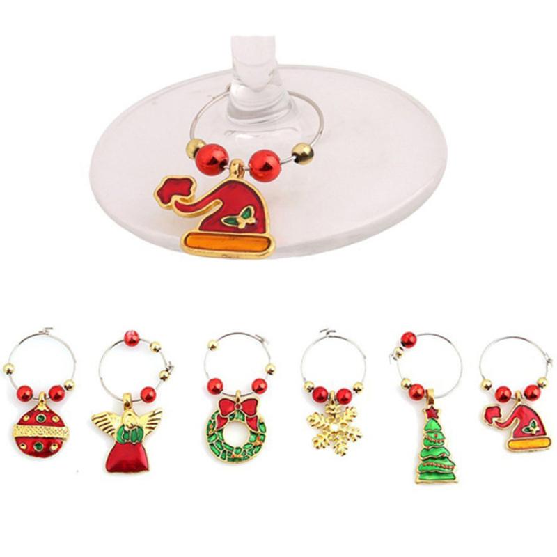 

Christmas Decorations 6Pcs/lot Wine Glass Decoration Charms Party Year Cup Ring Table Xmas Pendants Decoracion Navidad 2022