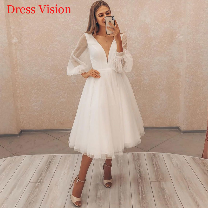 

2021 Novia Deep V-neck y Sleeve Short Wedding Robe Marie Bride to Be Vestido Fiesta De Boda Suknia Lubna Ops4, Ivory