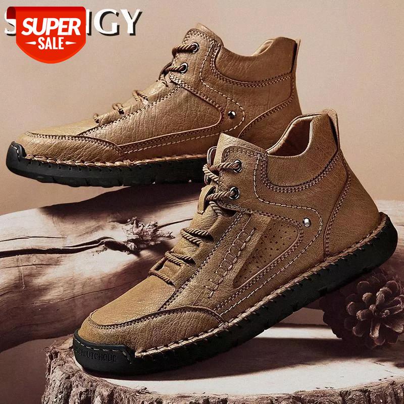 

New Men Dress Ankle Boots 2020 Autumn Lace-Up Sewing Solid Color Flat Men's Shoes Casual Fashion Outdoor Shoes for Males #MO3t
