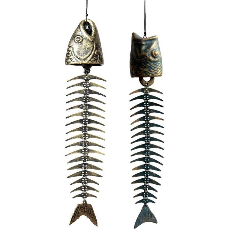 

Decorative Objects & Figurines Classic Retro Fish Bone Wind Chimes Ornaments Metal Creative Garden Decoration Living Room Balcony Gifts