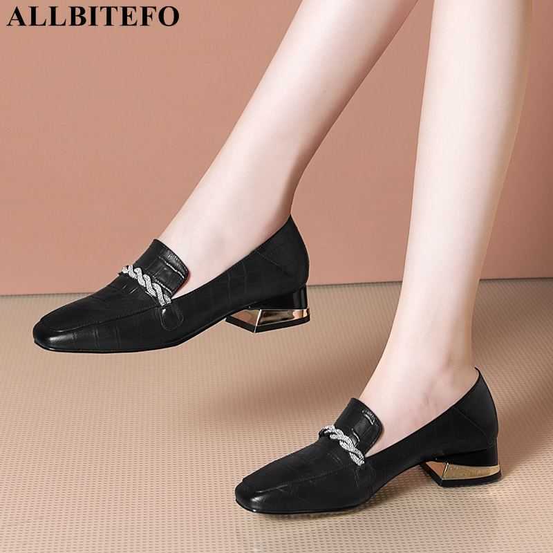 

ALLBITEFO fashion brand high heels office ladies shoes genuine leather thick heels women shoes women high heel shoes size:33-42 210611, As picture