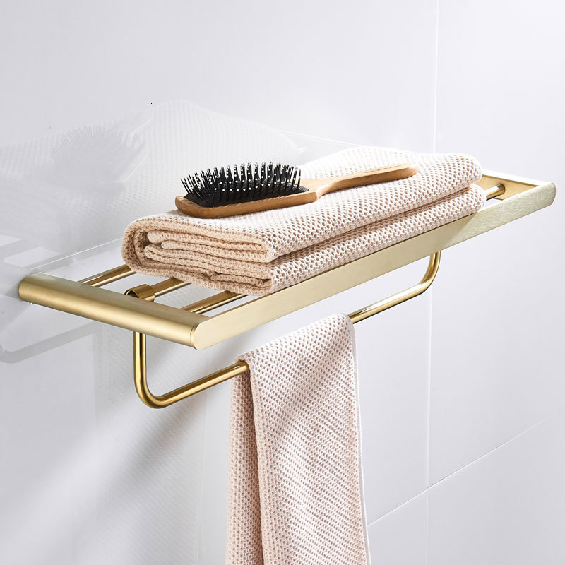 

2021 New Bathroom Accessories Brushed Gold Bath Hardware Set Copper Material Towel Rack,paper Holder Toilet Brush Holder,hooks Slw5