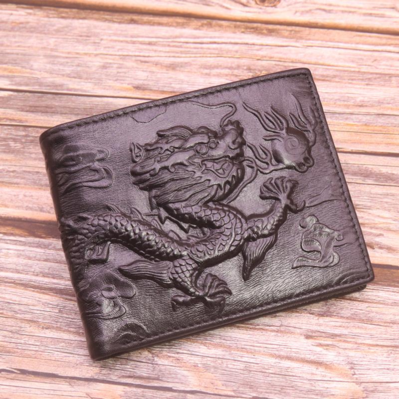 

Wallets High Quality Genuine Leather 3D For Men Embossed Dragon Design Short Slim Wallet Male Purse Card Holder Coin Pocket, Coffee 3003