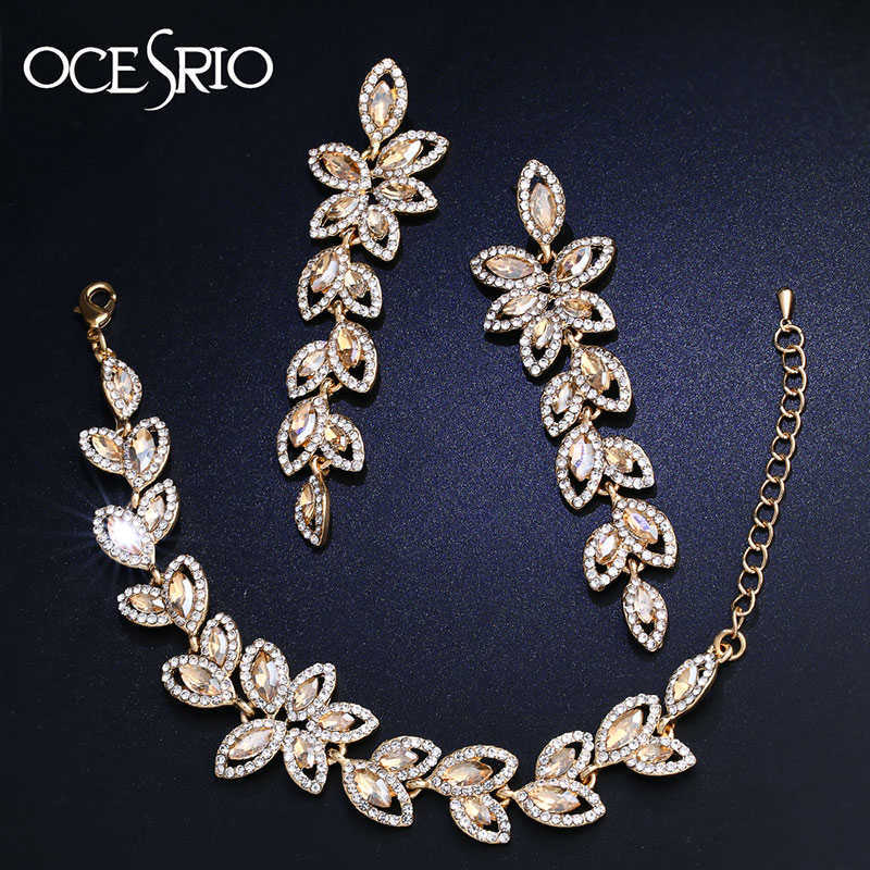 

OCESRIO Crystal Bridal Jewelry Sets Gold Flower Earrings Bracelets Wedding Jewelry Sets for Brides Bridesmaid Jewelry brt-a02 210720