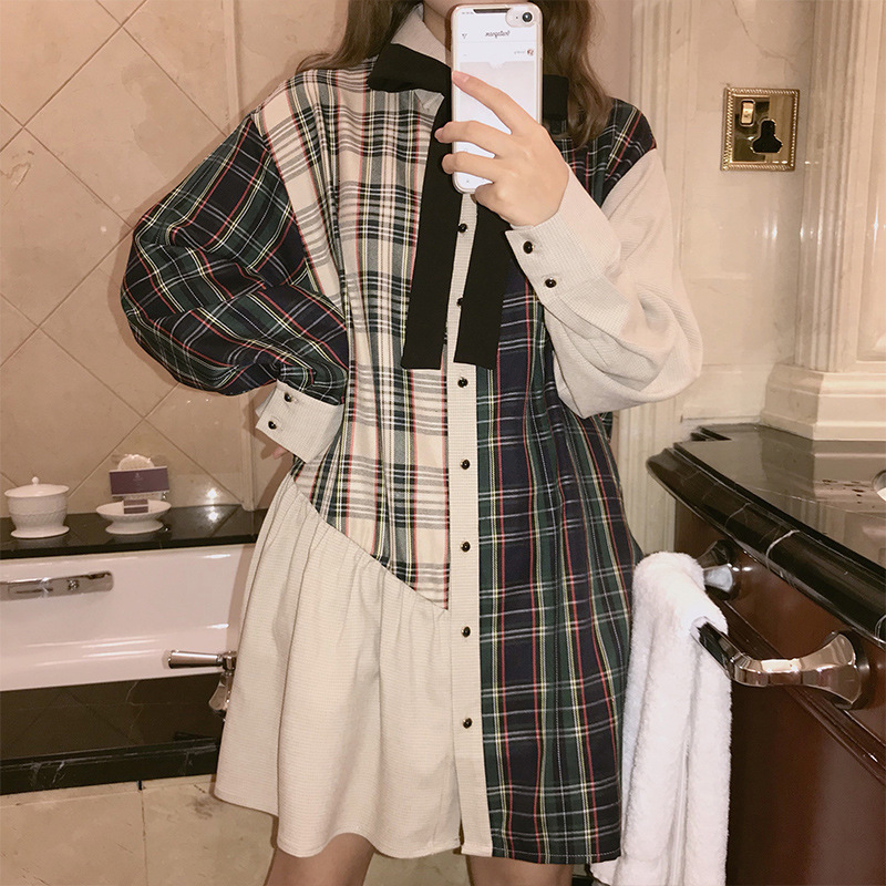 

2021 New Little fairy plaid shirt dress female spring and autumn French niche Japanese college wind G5QD, Clear