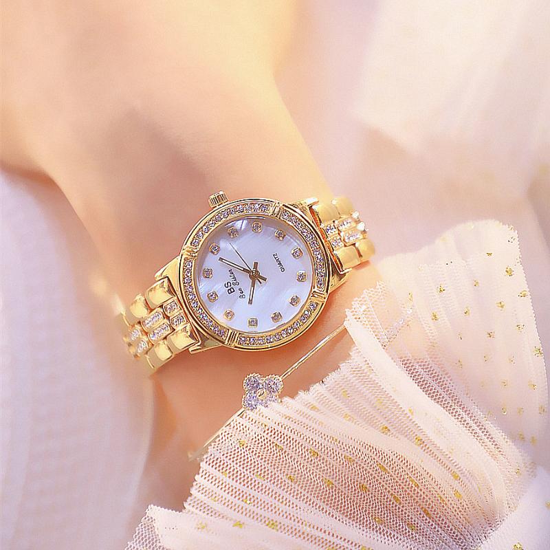 

Wristwatches BS 1338 Diamond Women Fashion Chain Watch Clock 2021 Rhinestone Elegant Ladies Watches, Gold