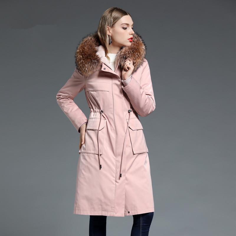 

Women' Fur & Faux Rex Real Parka Long Jacket Winter Coat Women Abrigos Mujer Invierno 2021 1803YY846, Red