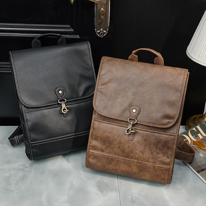 

Backpack Xiao.p Fashion Men's High Quality Pu Leather Retro Simple Travel Bag Computer Large Capacity Student, Black