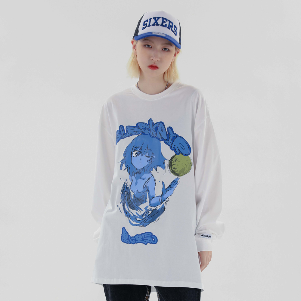 

2021 New Japanese Athletic Girl Kanji Comics Printed Casual Oversized Sweatshirt Hoodie Men Harajuku Pullover Streetwear Couple Defz, Black