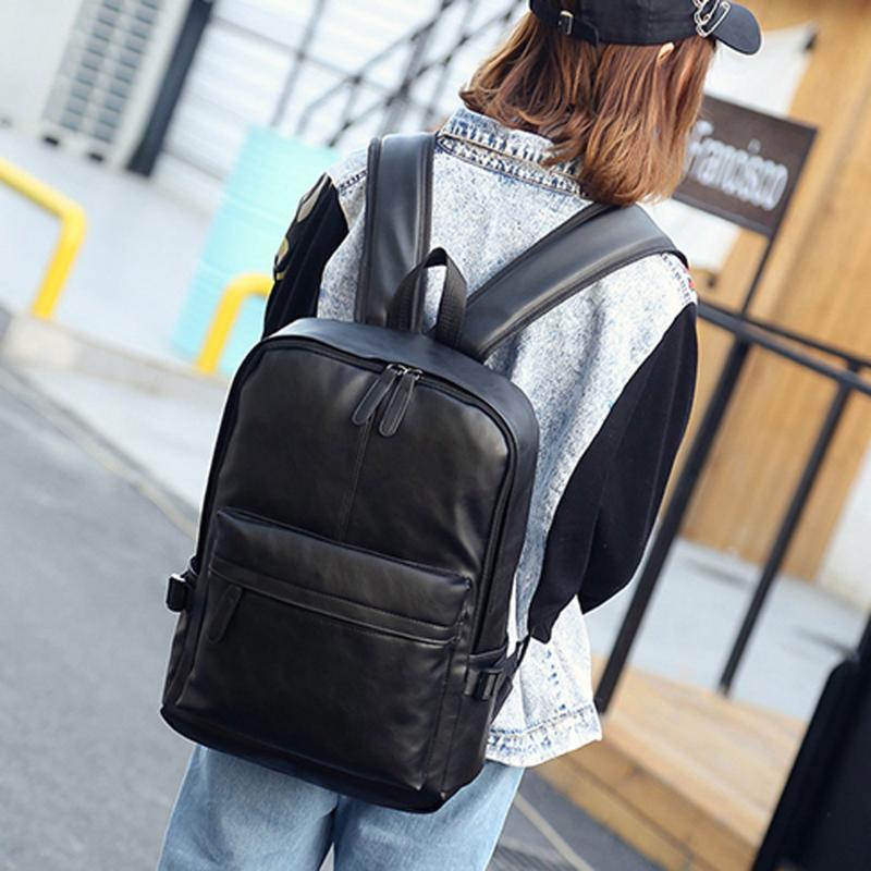 

Backpack Big Men's Women's Leather Laptop Satchel Travel School Rucksack Bag Zaino Grande Alla Moda In Tinta Unita, Black