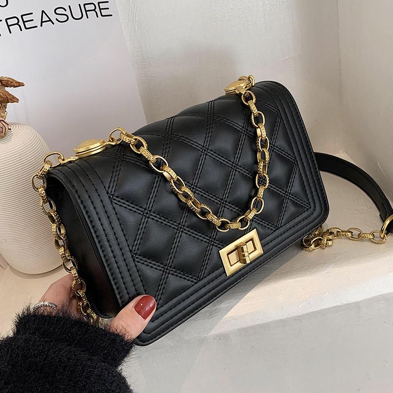 

Cross Body Small PU Leather Crossbody Bags For Women 2021 Spring Summer Luxury Handbags Lady Gold Chain Shoulder Purses Designer, Black