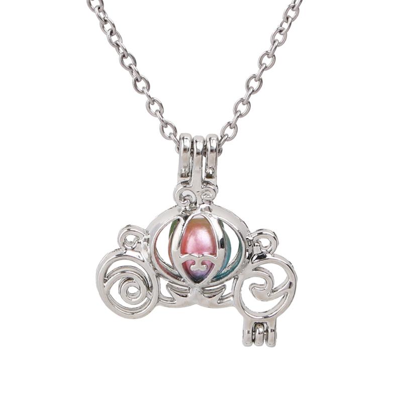 

Pendant Necklaces 1pc Silver Plated Pumpkin Carriage Pearl Cages Necklace Jewelry Oyster Pearls Aroma Essential Oil Lockets Diffuser With Ch