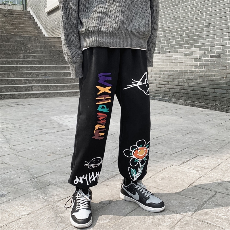 

2021 New Winter Released Men's Stuffed Printed Casual Graffiti Fashion Cargo Pants Streetwear Hip Hop M-5xl Sweatpants O6av, Black
