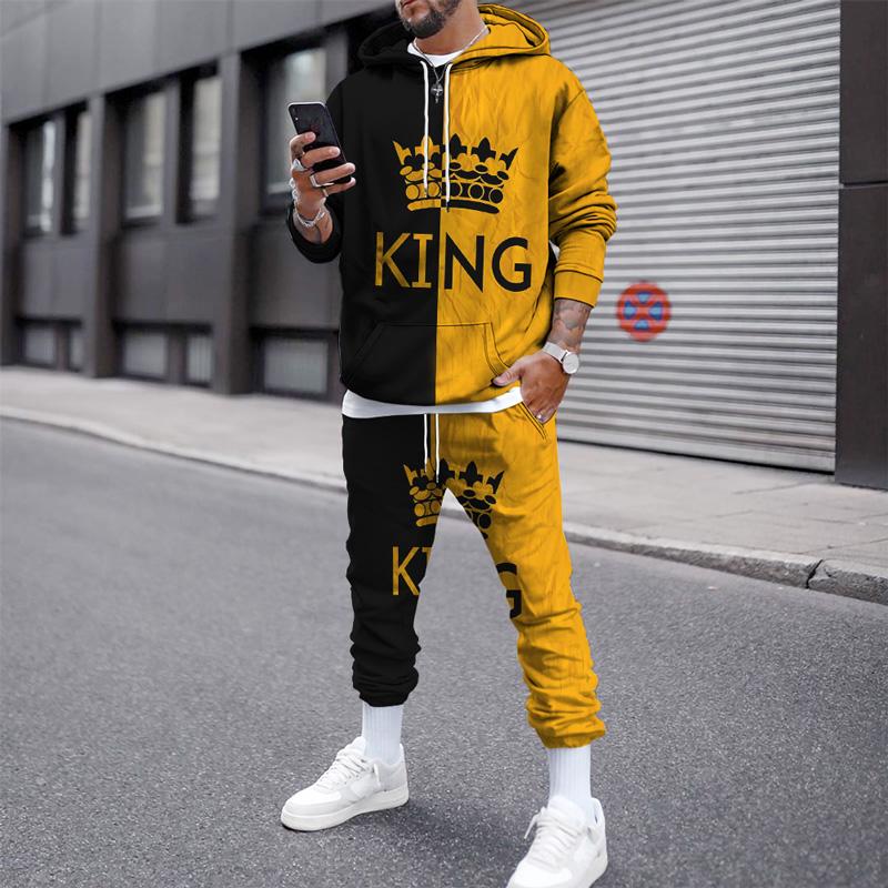 

Jogging Clothing Men's Essentials Hoodie Autumn Winter Warm 2 Piece Sets 3D Print KING Male Clothes Hip Hop Sweatpants Suit Sweatshirt With