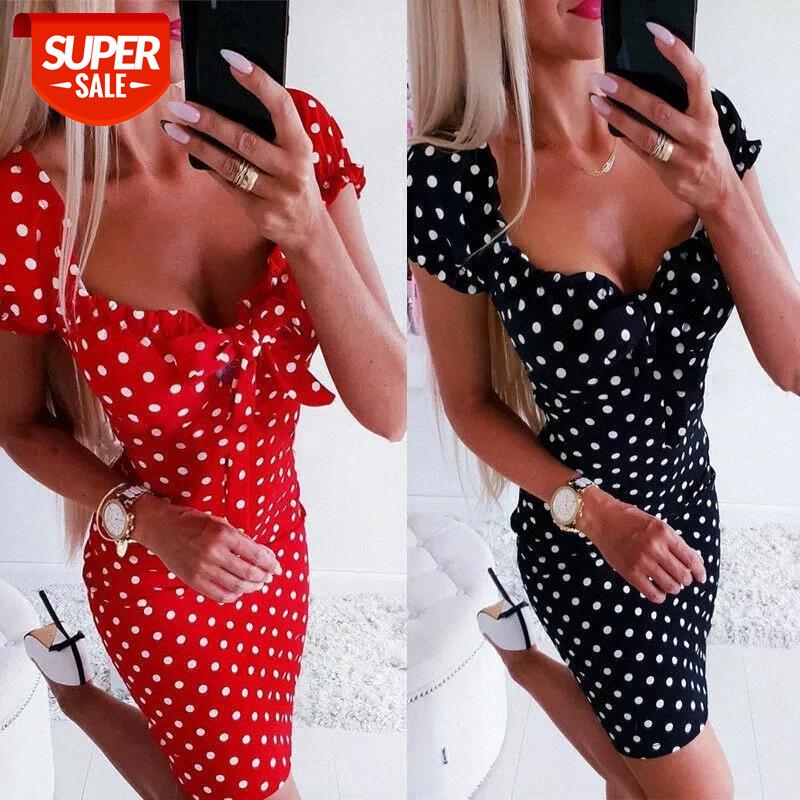 

Hirigin Summer 2019 Polka Dot Dress for Cocktail Party Pub Vestidos Bodycon Short Sleeve Chiffon Tight Dress Mini Sundress Lady #Lp9j, Black;gray