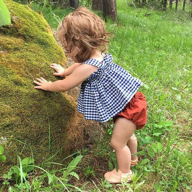 

2021 New Toddler Girl Summer Fashion Kids Clothes Girls Sets Loose Plaid Tops+red Shorts Children Clothing 0-3 Years 6587, Green