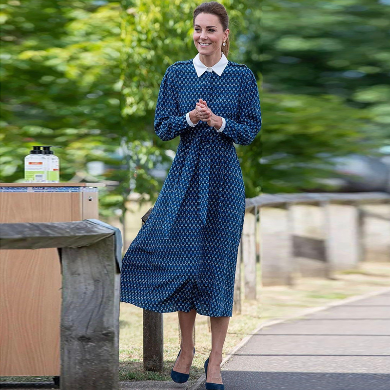 

Kate Middleton Runway High Quality 2021 Autumn New Women' Fashion Party Vintage Elegant Chic Floral Long Sleeve Dress Cen5, Multi