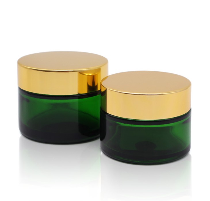 

20g 30g 50g Packing Bottles green glass jar with black silver gold white lid cap cosmetic container stash storage 20ml 30ml 50ml