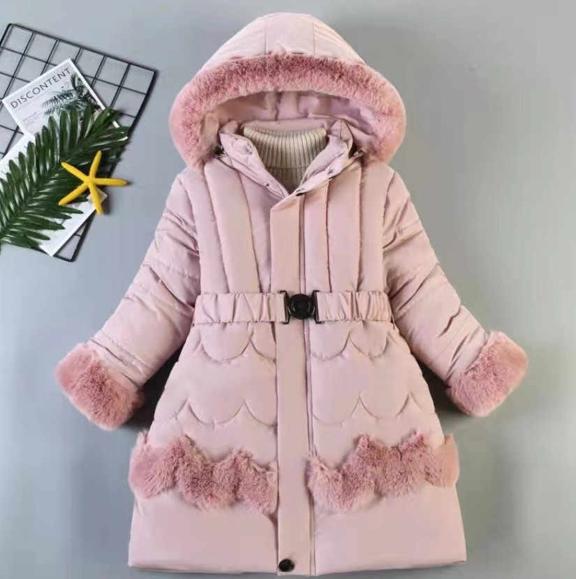 

Children hooded quilted coat kids zipper long sleeve velvet thicken coats winter Girls faux fur warm outwear christmas child clothes A7875, Red