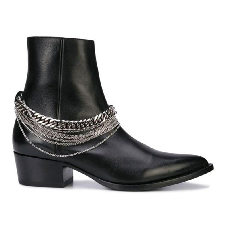 

High Top Factory handmade Wyatt Harry slp denim men tassel chain buckle boots genuine leather Real Picture botas, Brown