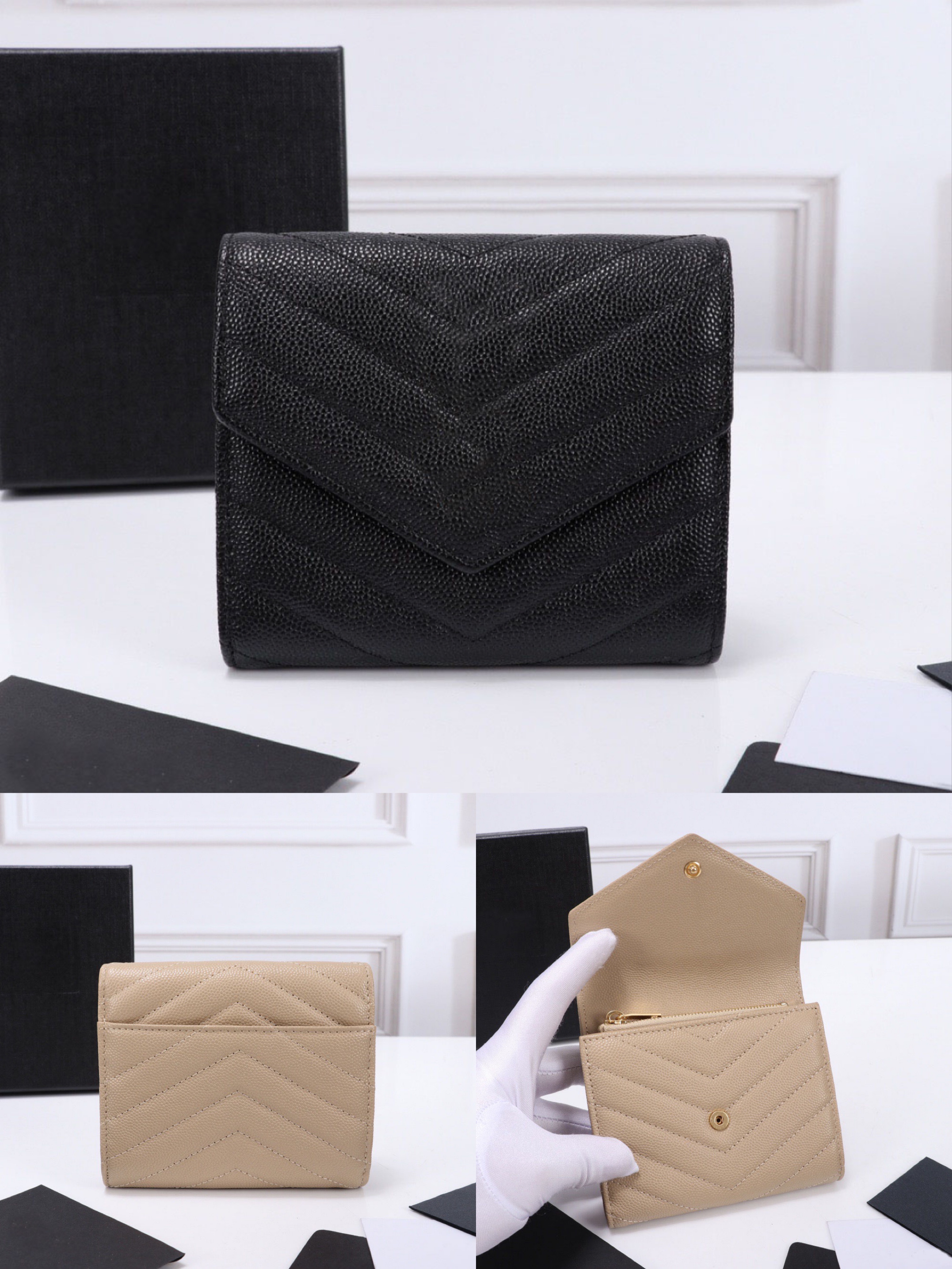 

Small card holder package storage wallet wallets business clip coin classic style easy to put into pocket 403943 12.5-10-2.5, Apricot gold buckle