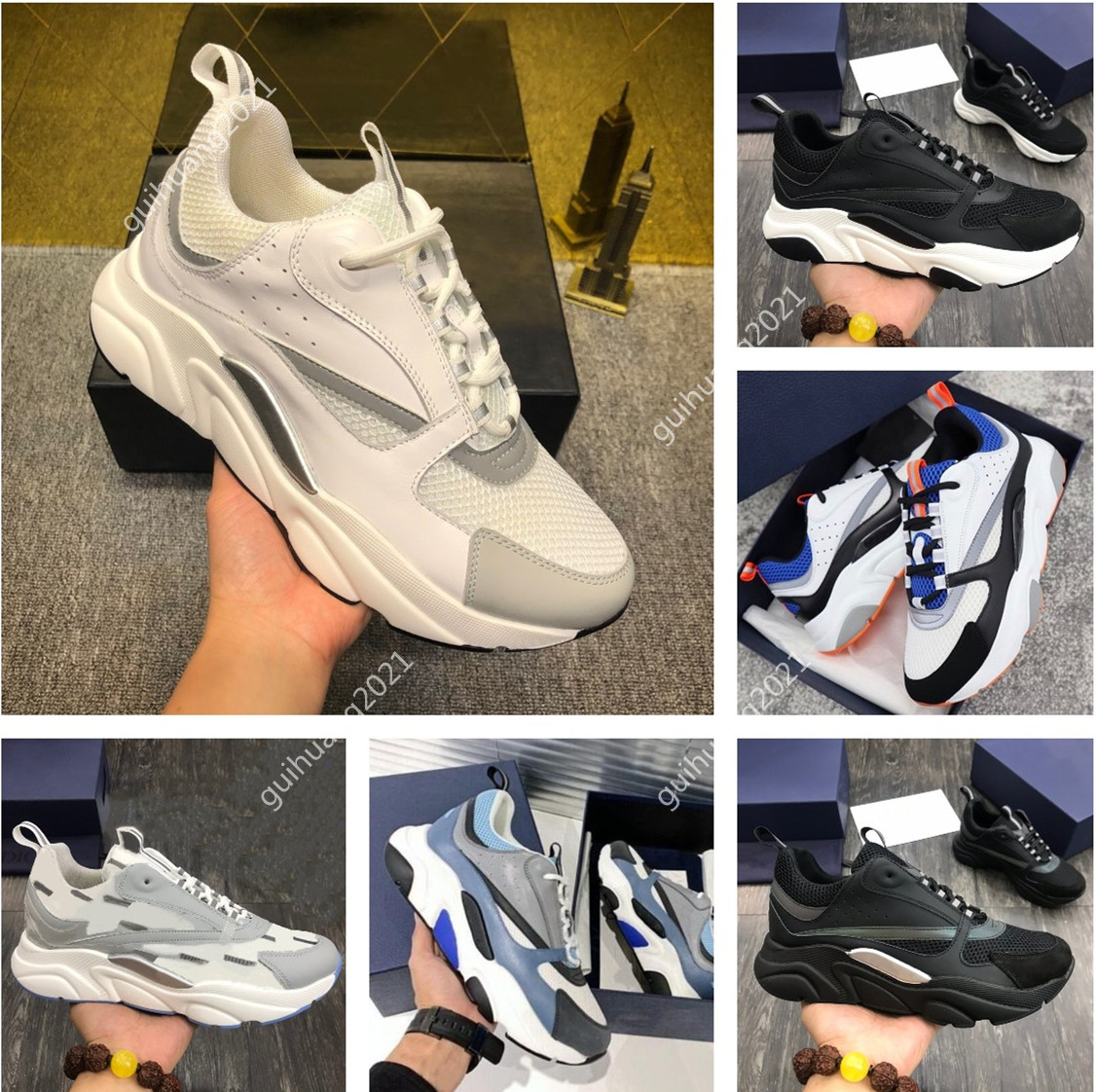 

[With Box] High Quality Designer Shoes B22 Sneakers Leather Calfskin Casual shoe Technical Knit Men's and Women's Platform Multicolor Dunks Trainers Size 36-45, Shoelace