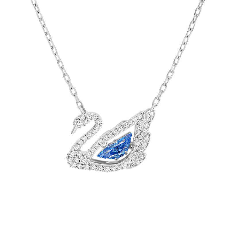 

suit Sterling catenary Silver Hand Clear CZ Charm BeadShi Jia 1:1 high quality beating heart Swan Necklace female Swarovski element crystal
