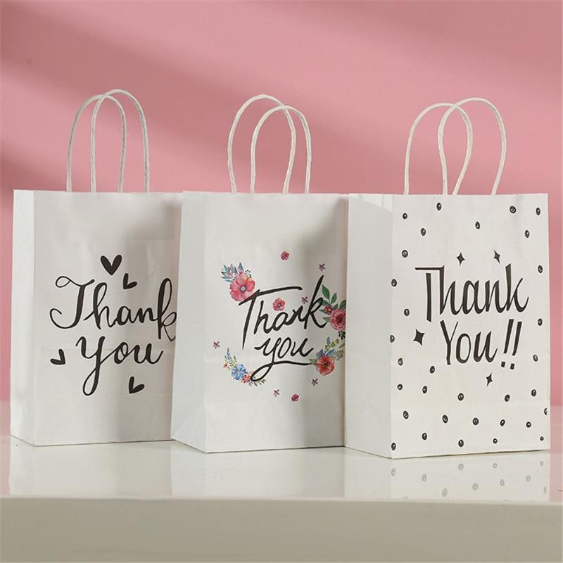 

Gift Wrap Thank You Paper Bags Kraft Bag With Handle Flower Love Portable Packaging For Wedding Birthday Party Supplies